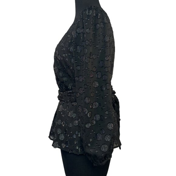 J.Crew Womens Size XSmall Black V-Neck Polka Dot Wrap Top Lined - Picture 6 of 7